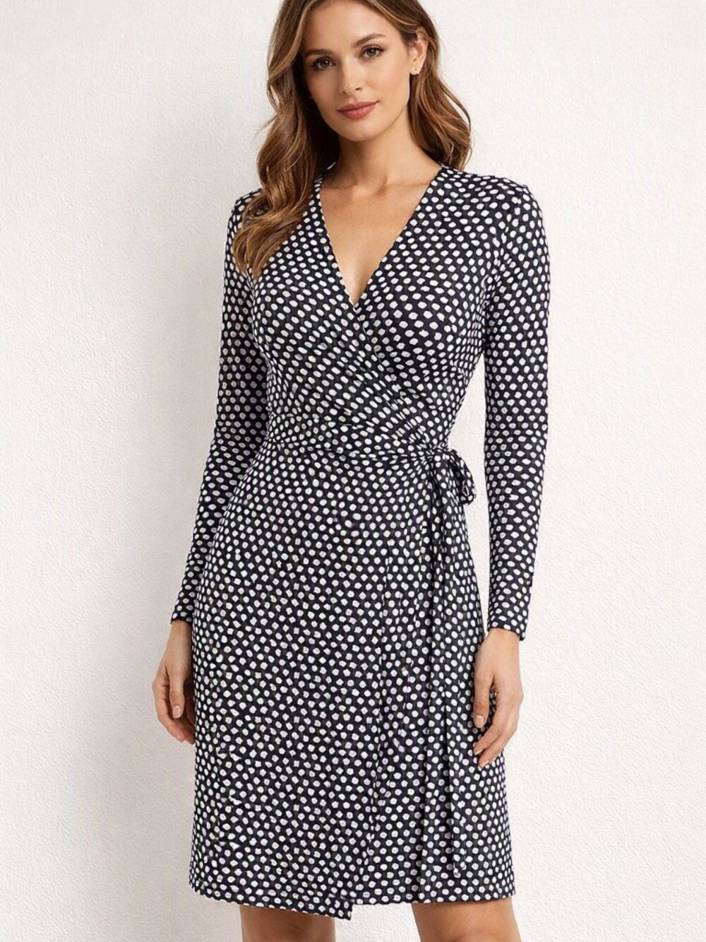 Banana Republic Navy and White Polka Dot Wrap Dress